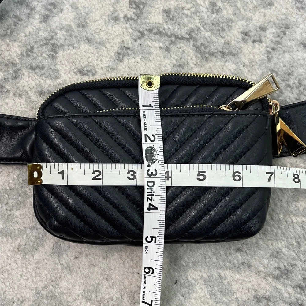Unbranded Triple Zipper Quilted Vegan Faux Leather Black Belt Bag Fanny Pack